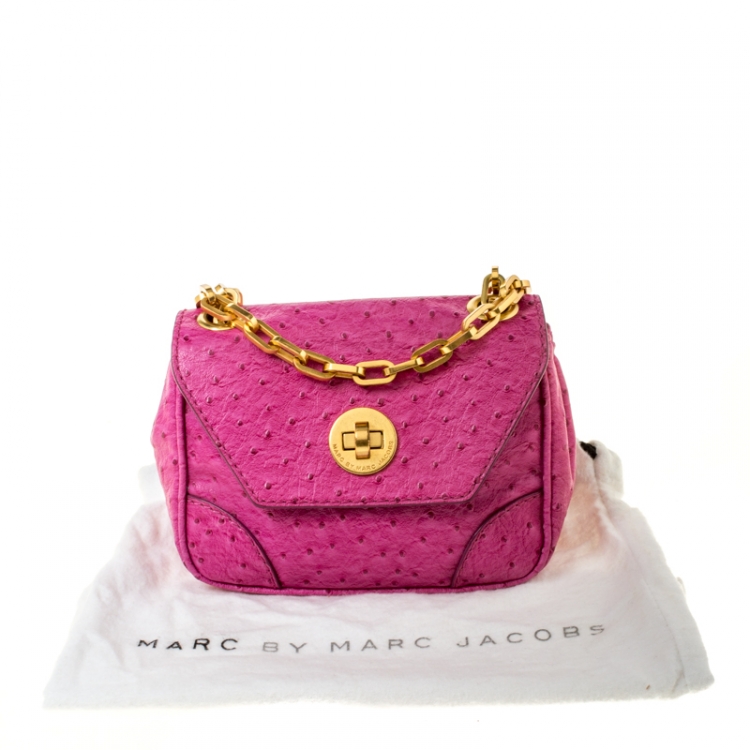 Pre Owned Marc by Marc Jacobs Fuschia Ostrich Embossed Leather Crossbody Bag