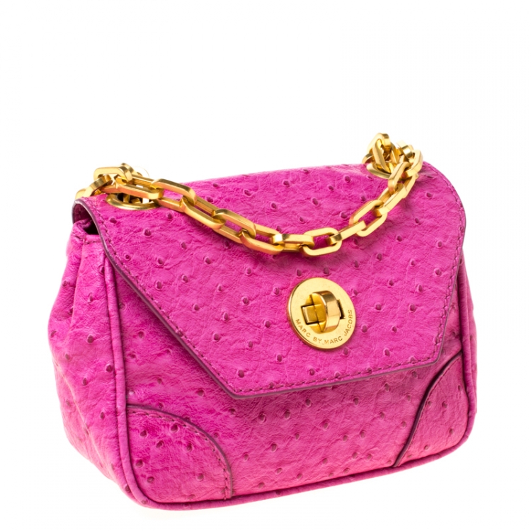 Pre Owned Marc by Marc Jacobs Fuschia Ostrich Embossed Leather Crossbody Bag