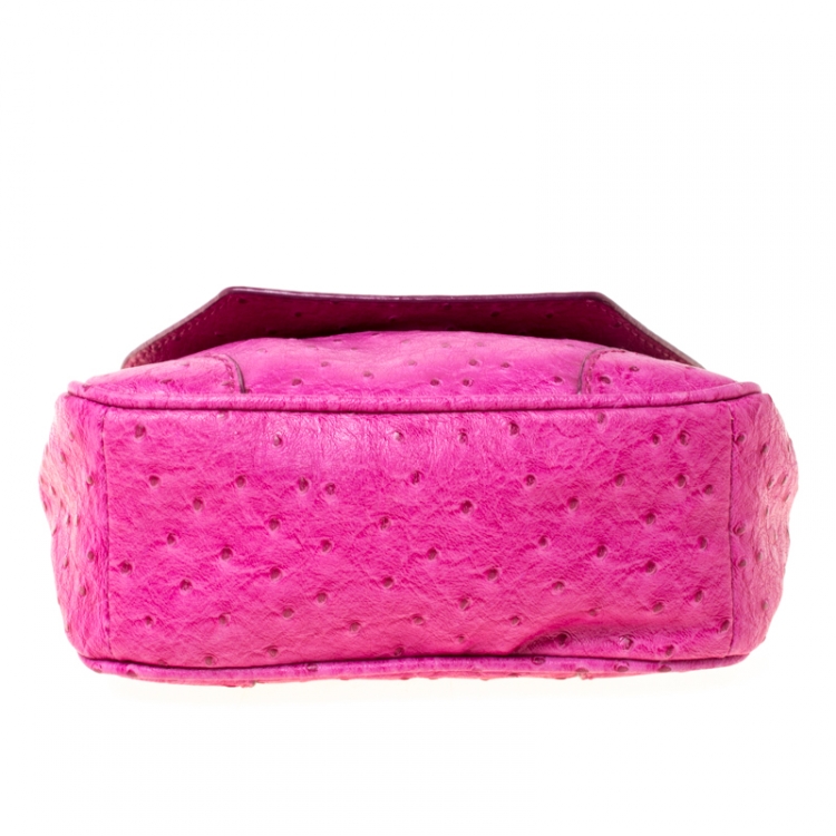 Pre Owned Marc by Marc Jacobs Fuschia Ostrich Embossed Leather Crossbody Bag