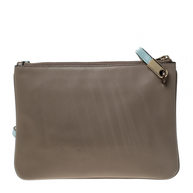 Pre Owned Marc By Marc Jacobs Light Blue/Beige Leather Ligero Double Percy Crossbody Bag