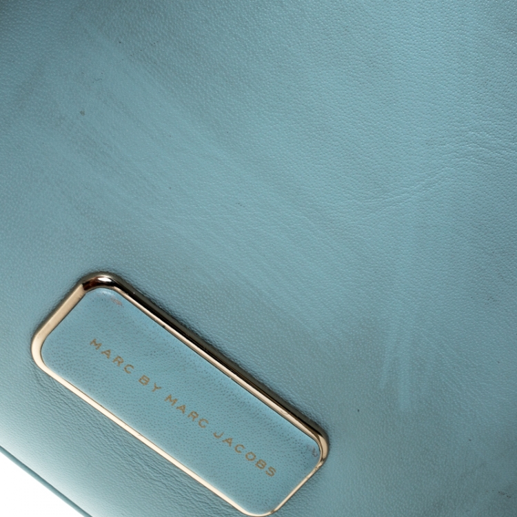 Pre Owned Marc By Marc Jacobs Light Blue/Beige Leather Ligero Double Percy Crossbody Bag