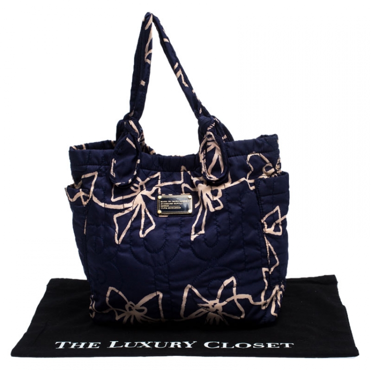 Pre Owned Marc by Marc Jacobs Navy Blue/Pink Printed Bow Nylon Tate Tote