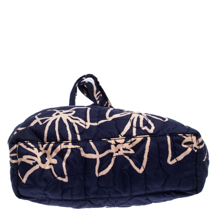 Pre Owned Marc by Marc Jacobs Navy Blue/Pink Printed Bow Nylon Tate Tote