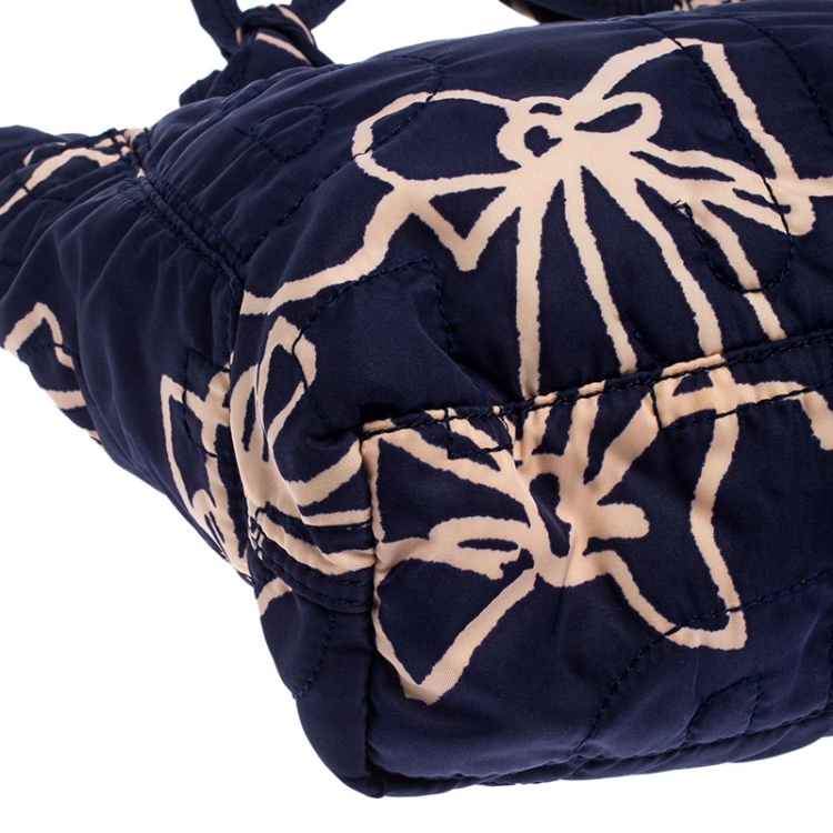 Pre Owned Marc by Marc Jacobs Navy Blue/Pink Printed Bow Nylon Tate Tote
