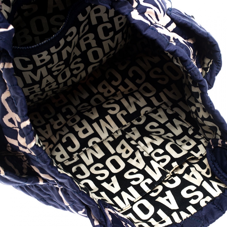 Pre Owned Marc by Marc Jacobs Navy Blue/Pink Printed Bow Nylon Tate Tote