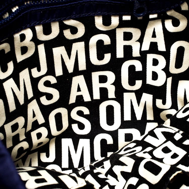 Pre Owned Marc by Marc Jacobs Navy Blue/Pink Printed Bow Nylon Tate Tote