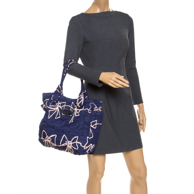 Pre Owned Marc by Marc Jacobs Navy Blue/Pink Printed Bow Nylon Tate Tote