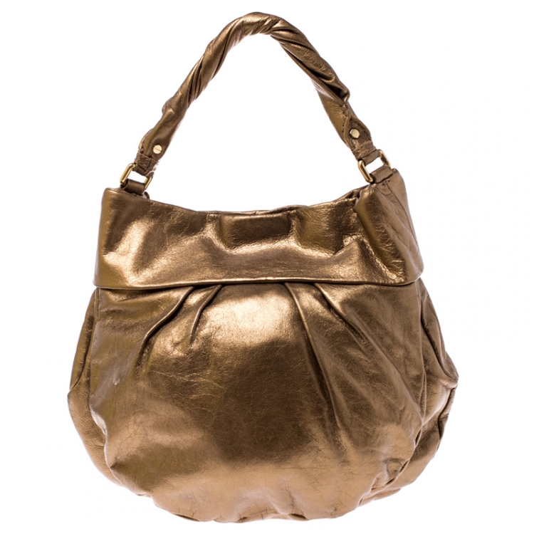 Pre Owned Marc by Marc Jacobs Metallic Gold Leather Classic Q Hillier Hobo
