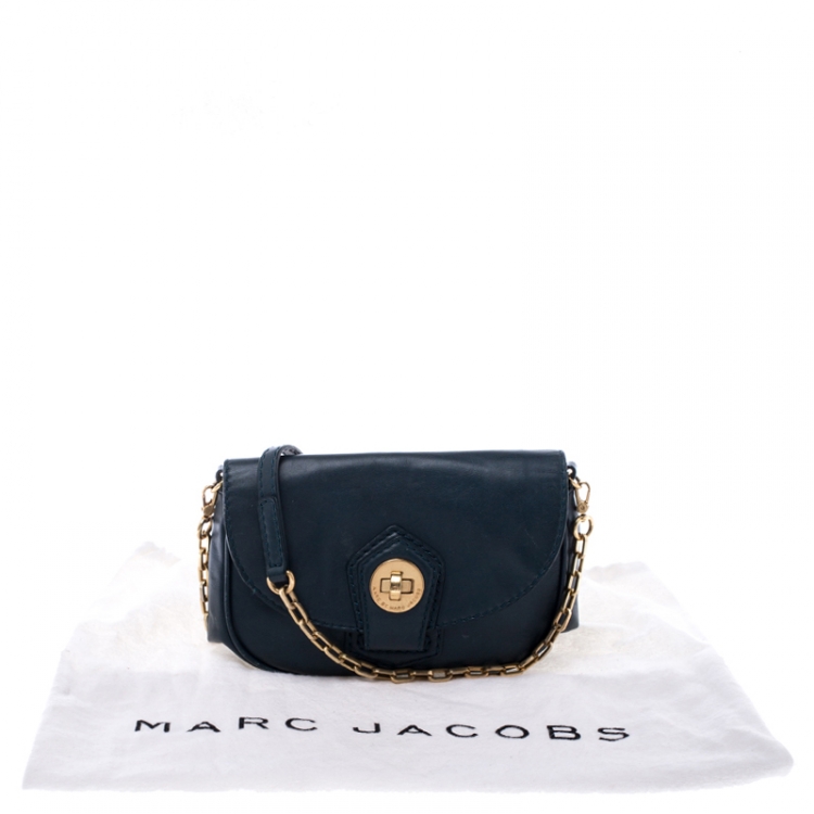 Pre Owned Marc by Marc Jacobs Dark Green Leather Turnlock Crossbody Bag
