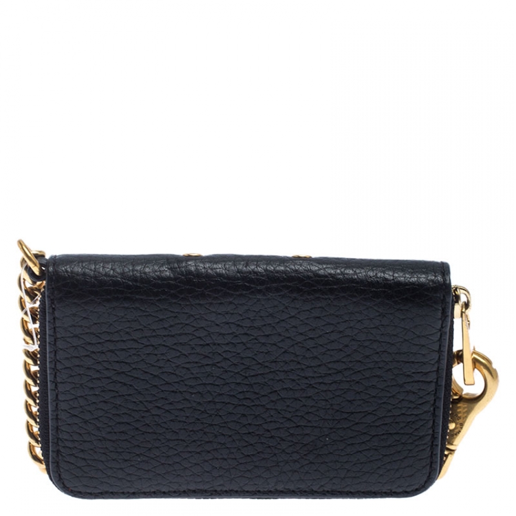 Pre Owned Marc by Marc Jacobs Black Leather Grommet Embellished Compact Zip Around Wallet