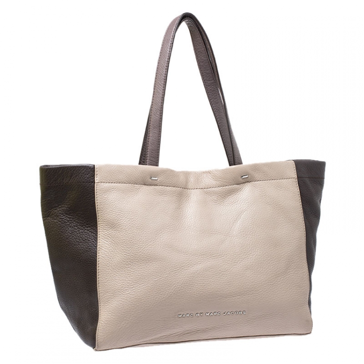 Pre Owned Marc by Marc Jacobs Beige/Brown Leather What's The T Woodland Tote 
