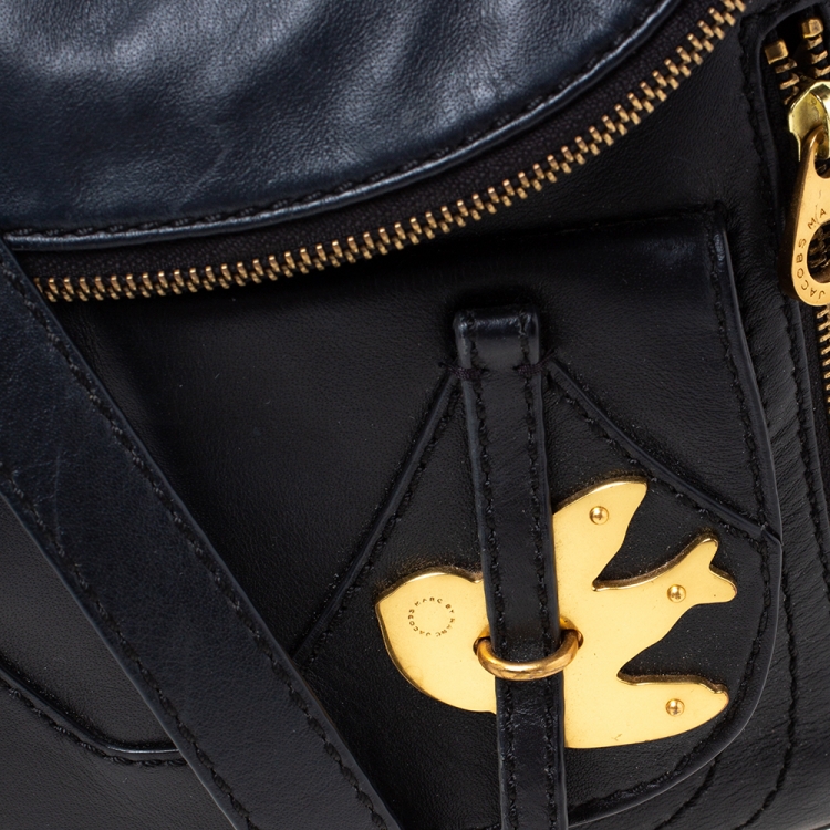 Pre Owned Marc by Marc Jacobs Black Leather Petal to the Metal Natasha Bird Shoulder Bag