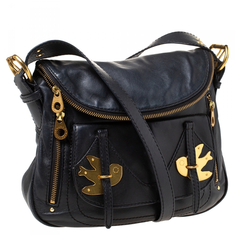 Pre Owned Marc by Marc Jacobs Black Leather Petal to the Metal Natasha Bird Shoulder Bag