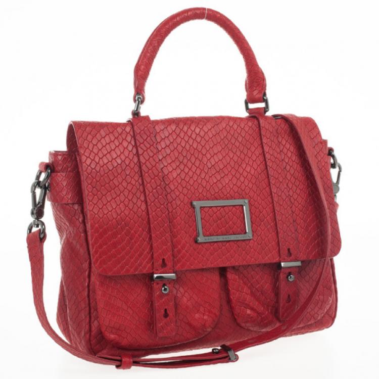 Pre Owned Marc by Marc Red Werdie Snake-Effect Leather Messenger Bag