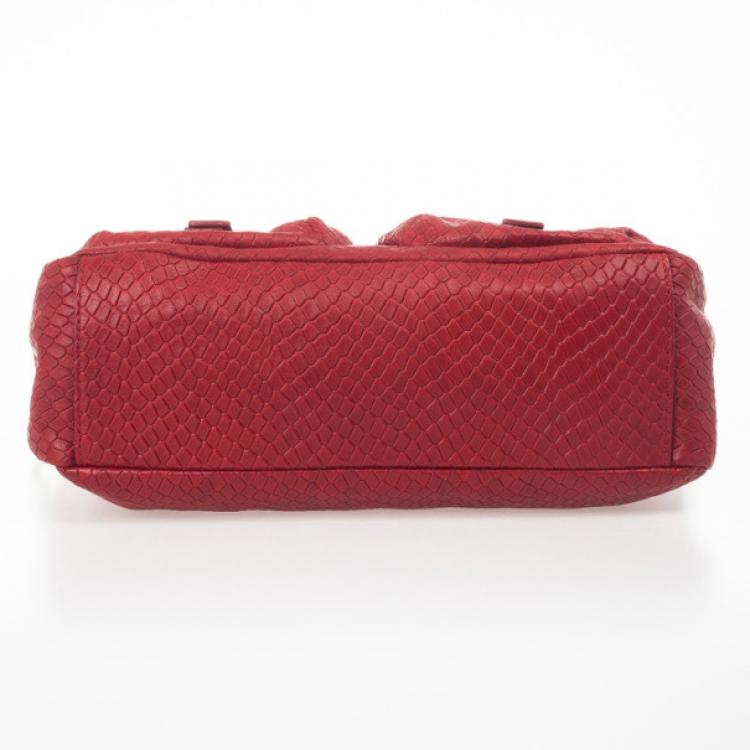 Pre Owned Marc by Marc Red Werdie Snake-Effect Leather Messenger Bag