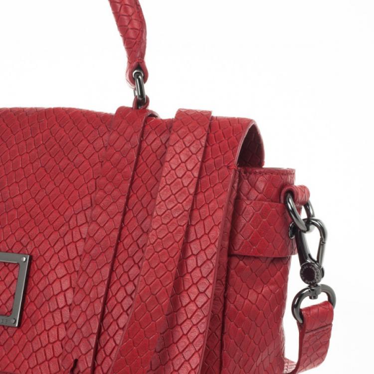 Pre Owned Marc by Marc Red Werdie Snake-Effect Leather Messenger Bag