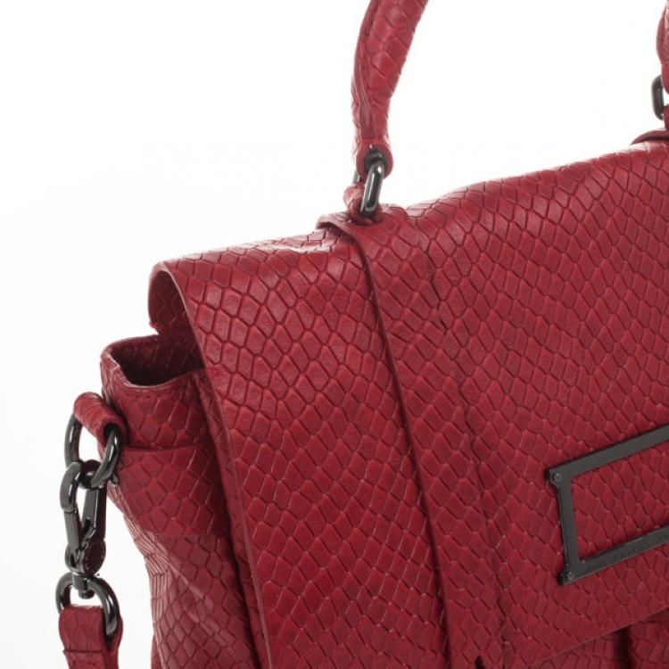 Pre Owned Marc by Marc Red Werdie Snake-Effect Leather Messenger Bag