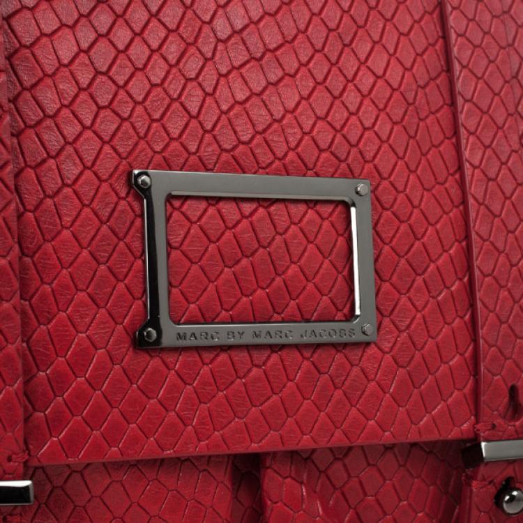 Pre Owned Marc by Marc Red Werdie Snake-Effect Leather Messenger Bag