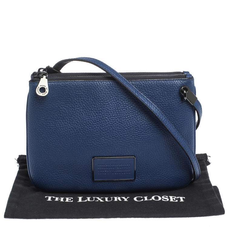 Pre Owned Marc By Marc Jacobs Royal Blue Leather Ligero Double Percy Crossbody Bag