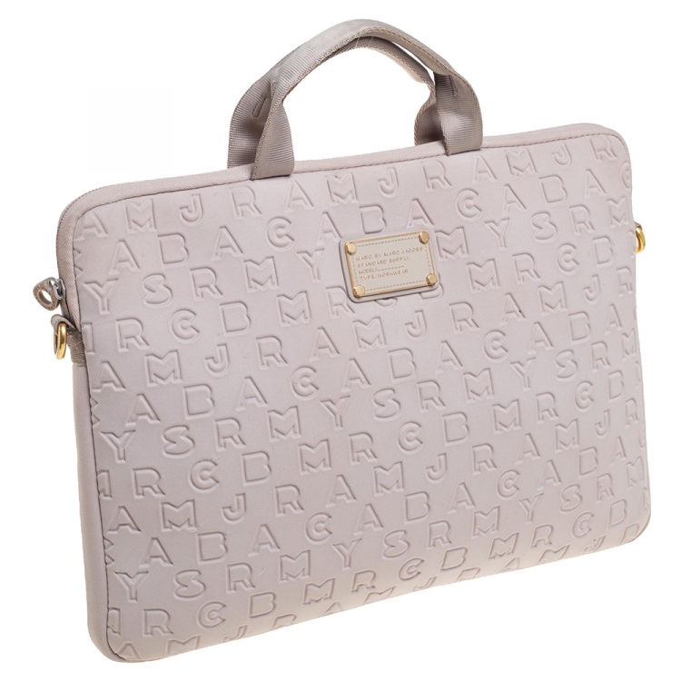 Pre Owned Marc by Marc Jacobs Beige Dreamy Logo Fabric Laptop Bag