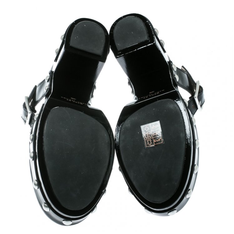 Pre Owned Marc by Marc Jacobs Black Leather Kiki Ankle Strap Platform Clogs Size 38