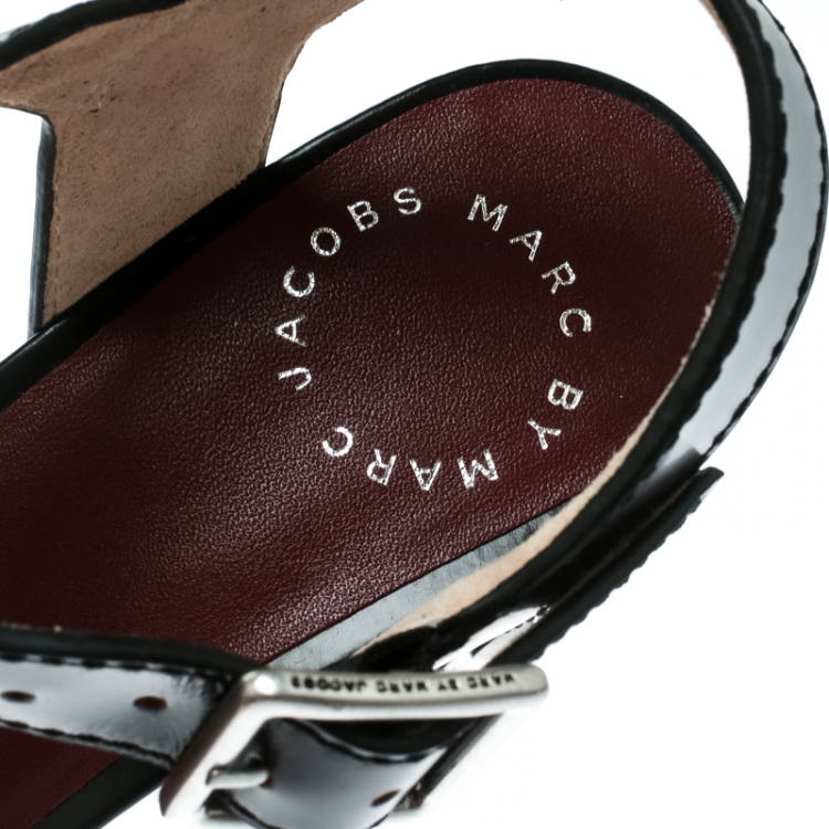 Pre Owned Marc by Marc Jacobs Black Leather Kiki Ankle Strap Platform Clogs Size 38