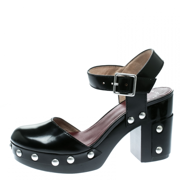 Pre Owned Marc by Marc Jacobs Black Leather Kiki Ankle Strap Platform Clogs Size 38