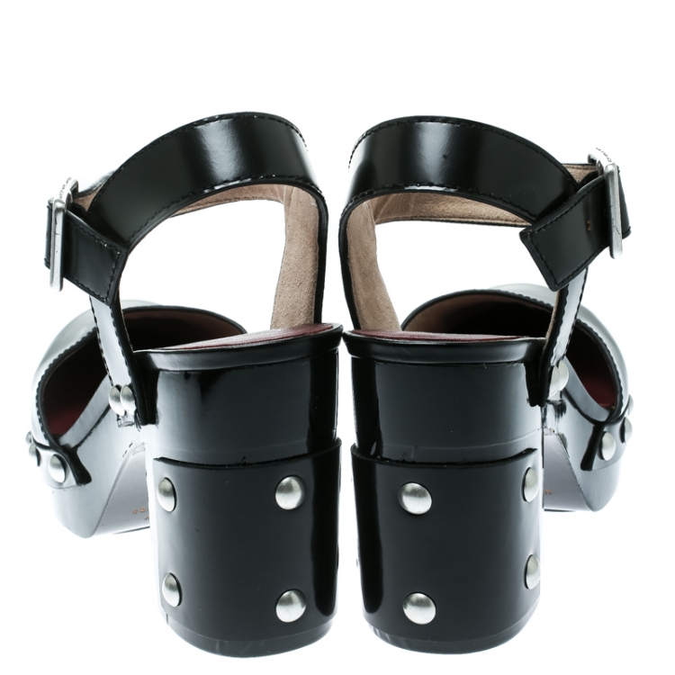 Pre Owned Marc by Marc Jacobs Black Leather Kiki Ankle Strap Platform Clogs Size 38