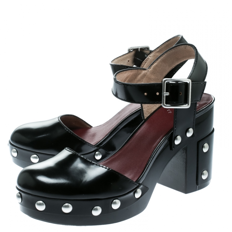 Pre Owned Marc by Marc Jacobs Black Leather Kiki Ankle Strap Platform Clogs Size 38