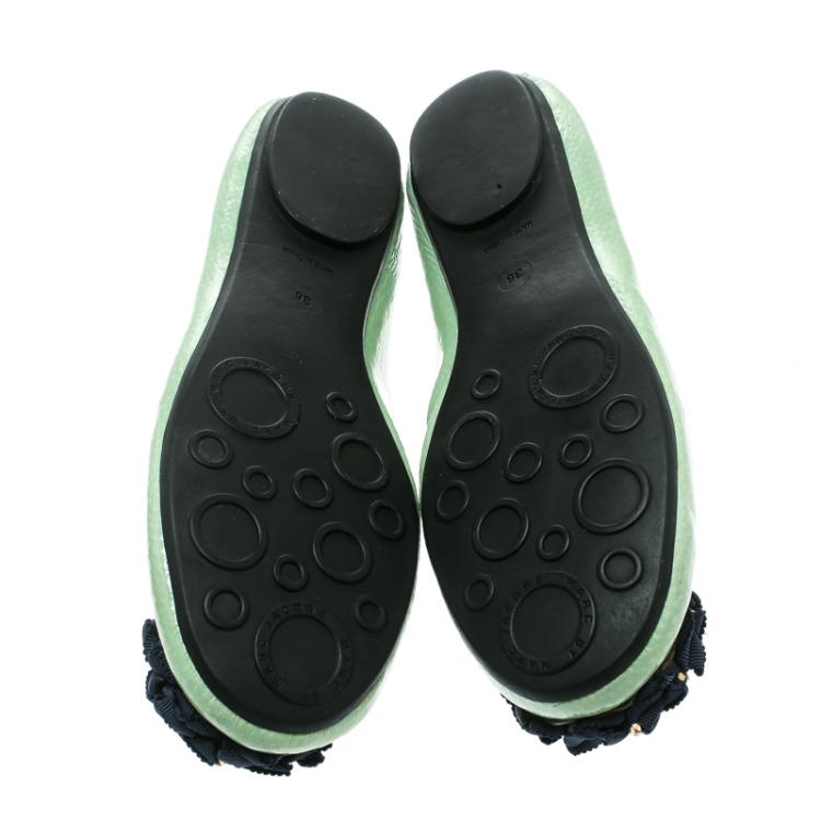 Pre Owned Marc by Marc Jacobs Green Patent Leather Embellished Round Toe Ballet Flats Size 36