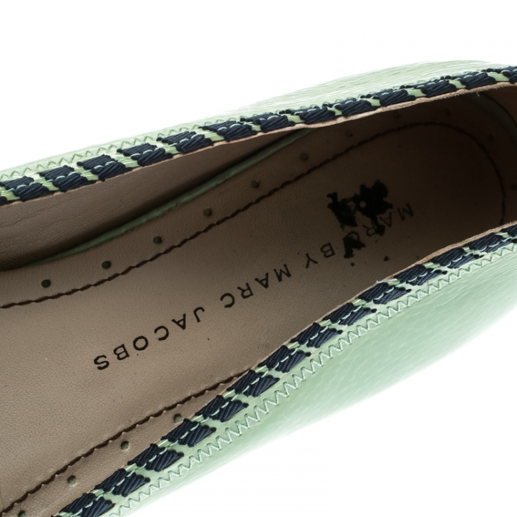 Pre Owned Marc by Marc Jacobs Green Patent Leather Embellished Round Toe Ballet Flats Size 36