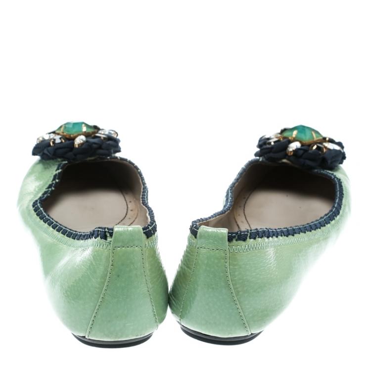 Pre Owned Marc by Marc Jacobs Green Patent Leather Embellished Round Toe Ballet Flats Size 36
