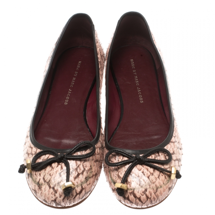 Pre Owned Marc by Marc Jacobs Pink Python Leather Bow Ballet Flats SIze 38.5