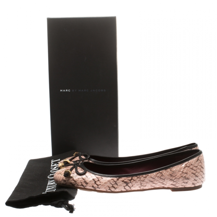 Pre Owned Marc by Marc Jacobs Pink Python Leather Bow Ballet Flats SIze 38.5