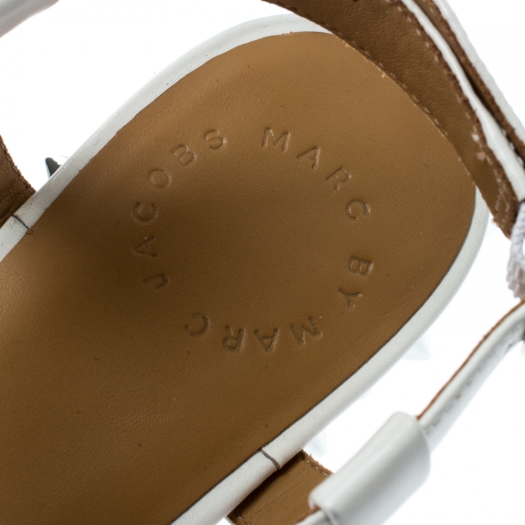 Pre Owned Marc by Marc Jacobs White Leather Avrum Studded Thong Sandals Size 36