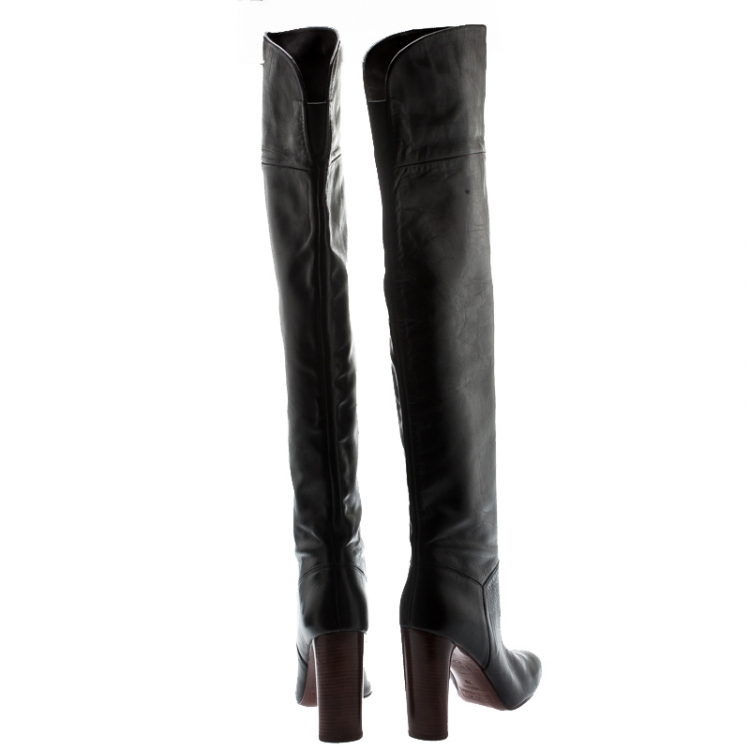 Pre Owned Marc by Marc Jacobs Black Leather Knee Length Block Heel Boots Size 38