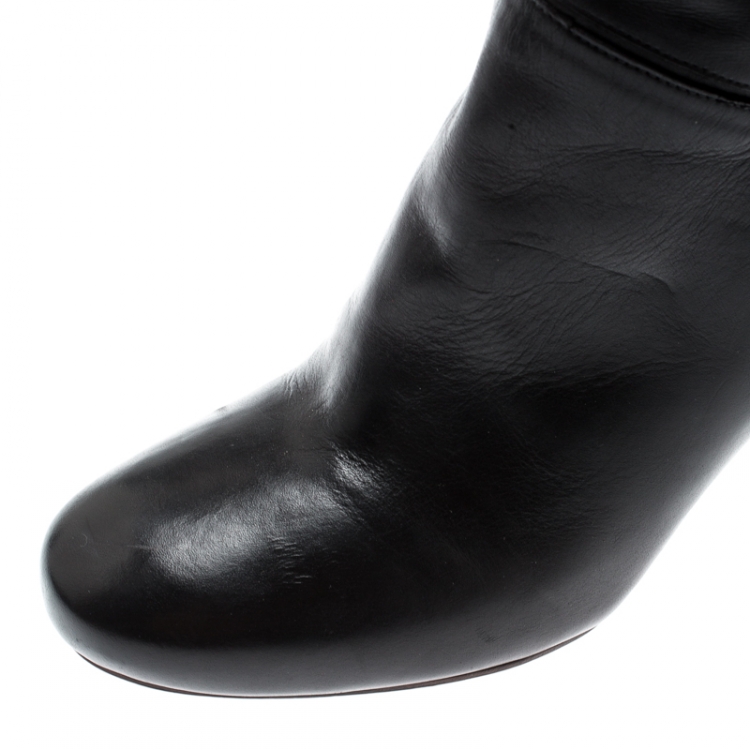 Pre Owned Marc by Marc Jacobs Black Leather Knee Length Block Heel Boots Size 38