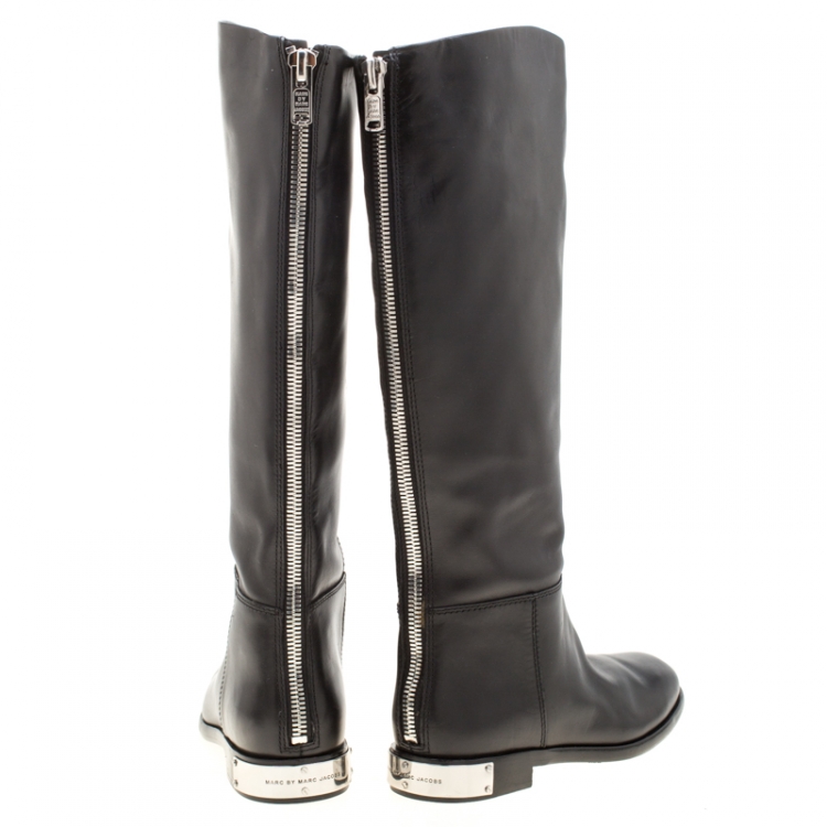 Pre Owned Marc By Marc Jacobs Black Leather Kip Knee High Boots Size 37