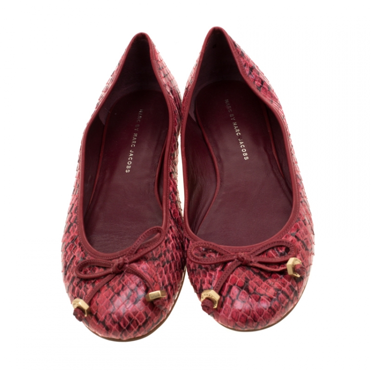 Pre Owned Marc by Marc Jacobs Pink Python Leather Bow Detail Ballet Flats Size 40