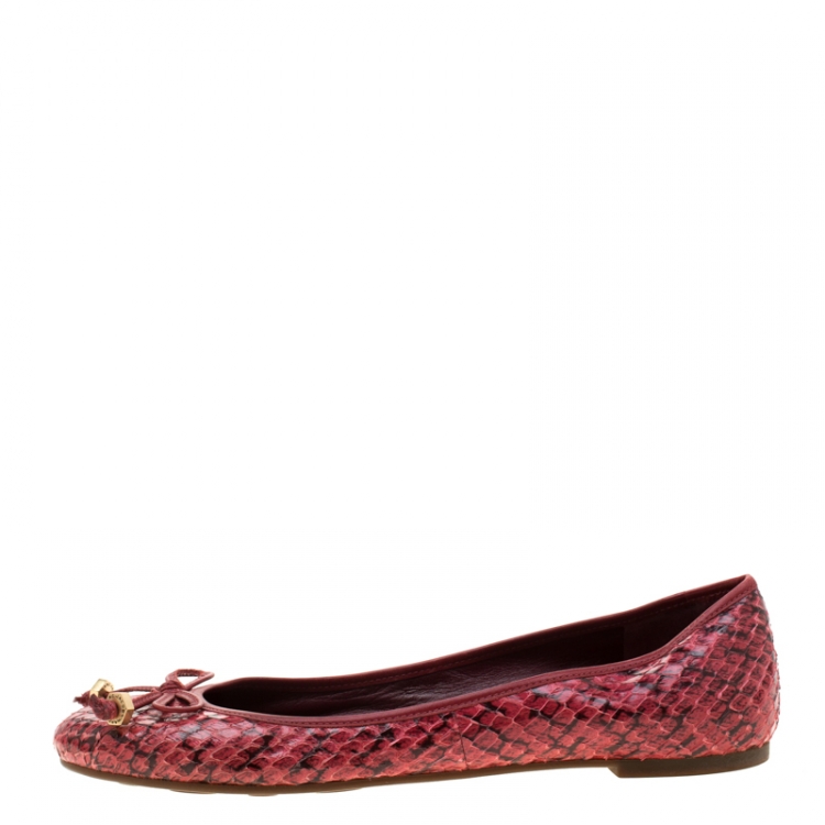 Pre Owned Marc by Marc Jacobs Pink Python Leather Bow Detail Ballet Flats Size 40