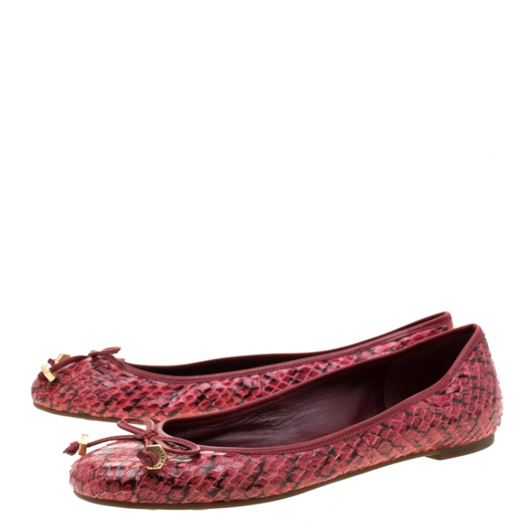 Pre Owned Marc by Marc Jacobs Pink Python Leather Bow Detail Ballet Flats Size 40