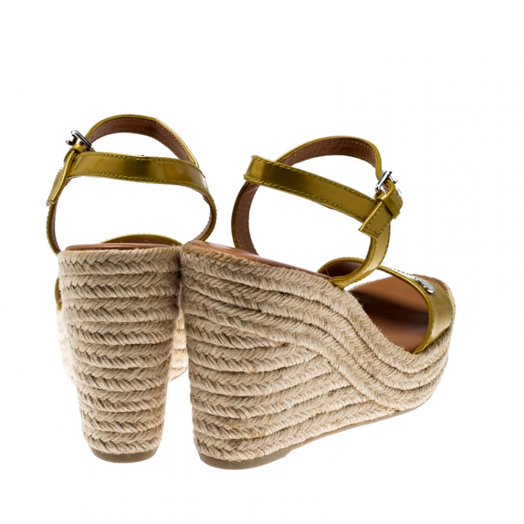 Pre Owned Marc by Marc Jacobs Yellow Patent Leather Stars And Hearts Espadrille Wedge Sandals Size 39