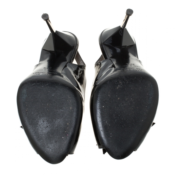 Pre Owned Marc by Marc Jacobs Black Leather Star Embellished Slingback Peep Toe Pumps Size 37.5