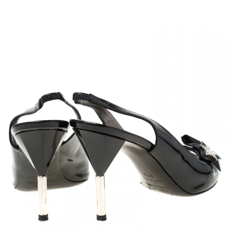 Pre Owned Marc by Marc Jacobs Black Leather Star Embellished Slingback Peep Toe Pumps Size 37.5