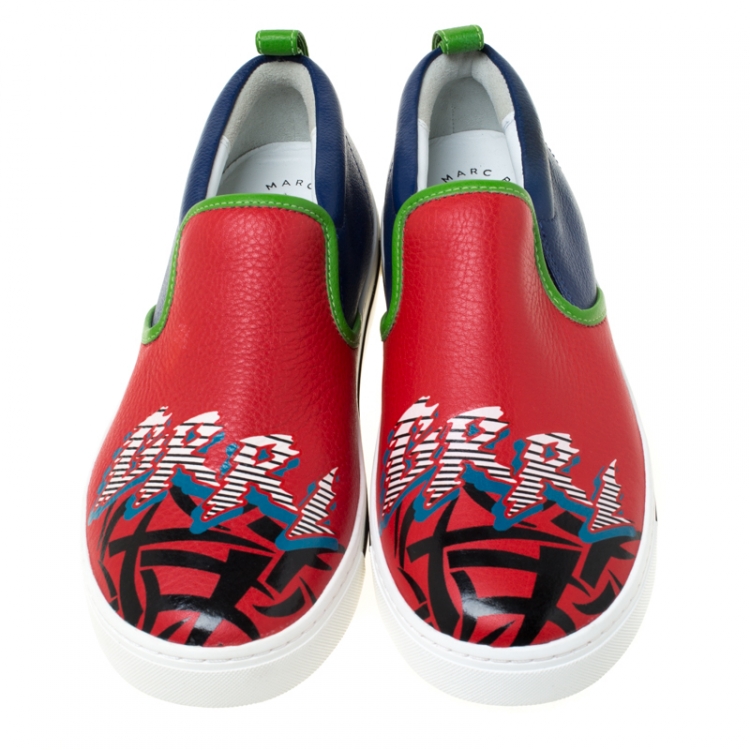 Pre Owned Marc by Marc Jacobs Multicolor Printed Leather Slip On Sneakers Size 38