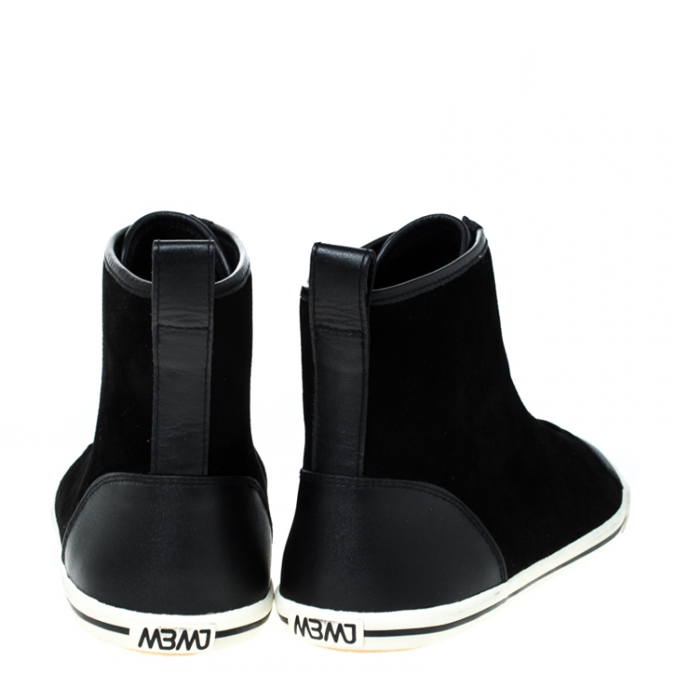 Pre Owned Marc by Marc Jacobs Black Suede and Leather Zip Front High Top Sneakers Size 38