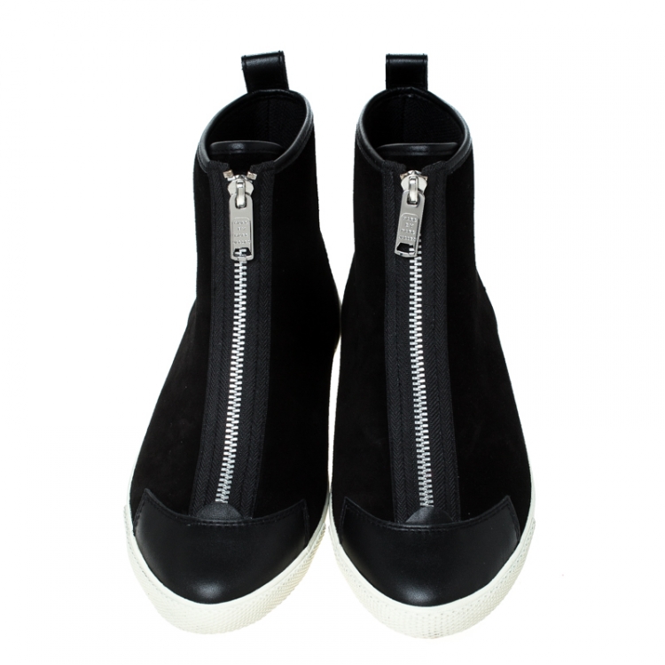 Pre Owned Marc by Marc Jacobs Black Suede and Leather Zip Front High Top Sneakers Size 38