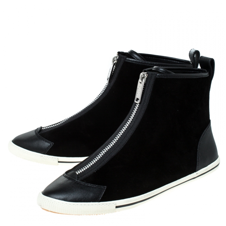 Pre Owned Marc by Marc Jacobs Black Suede and Leather Zip Front High Top Sneakers Size 38