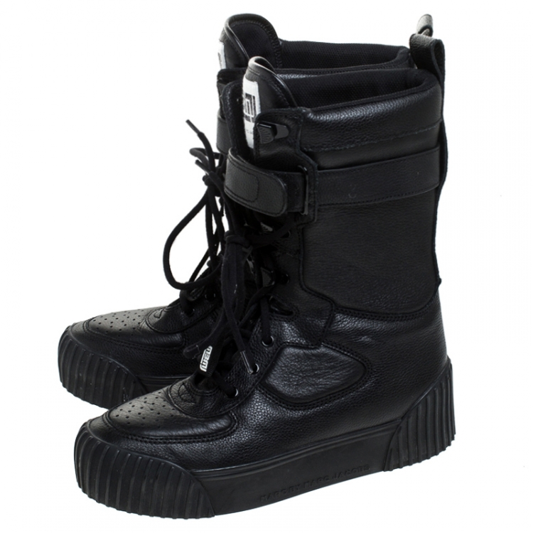 Pre Owned Marc by Marc Jacobs Black Leather Lace Up Mid Calf Boots Size 38