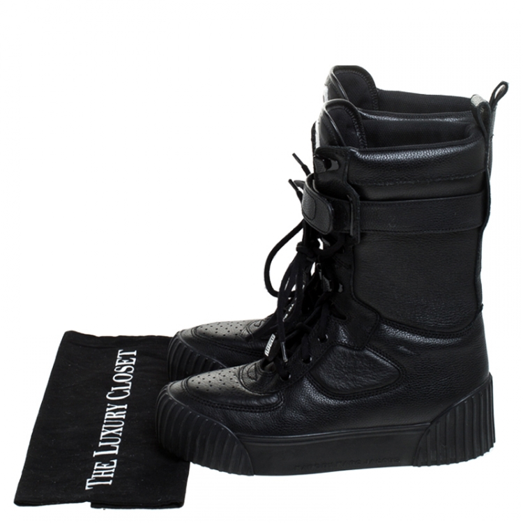 Pre Owned Marc by Marc Jacobs Black Leather Lace Up Mid Calf Boots Size 38